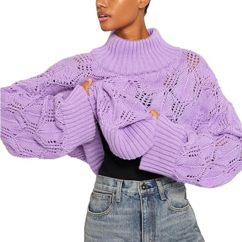 Joie Lavender Chunky Wool Pointelle Mock‎ neck Sweater